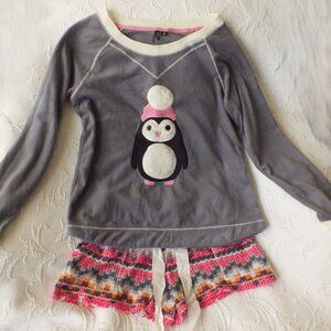 Cute Pajama Set Top with Shorts Penguin Top Lounge Wear Size Small